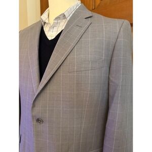 Joseph Abboud Wool Sport Coat Mens 42R Gray‎ Check Two-Button Blazer Jacket
